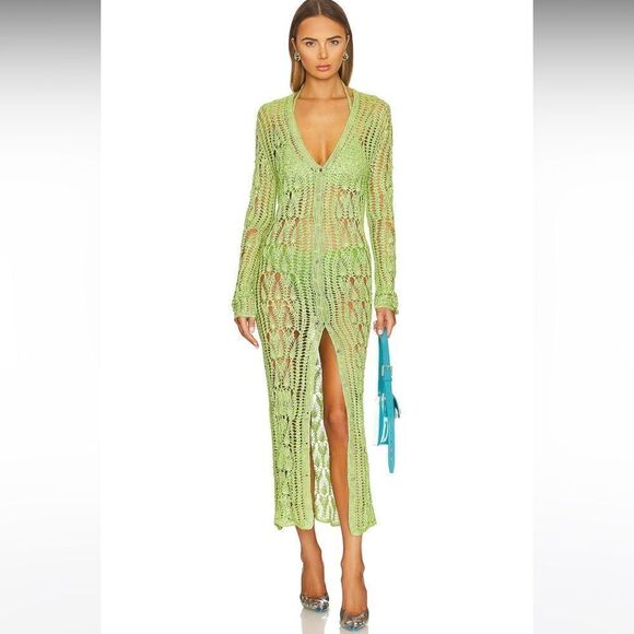 NWT $445 SER.O.YA Allison Crochet Cardigan in Lime - Picture 4 of 16